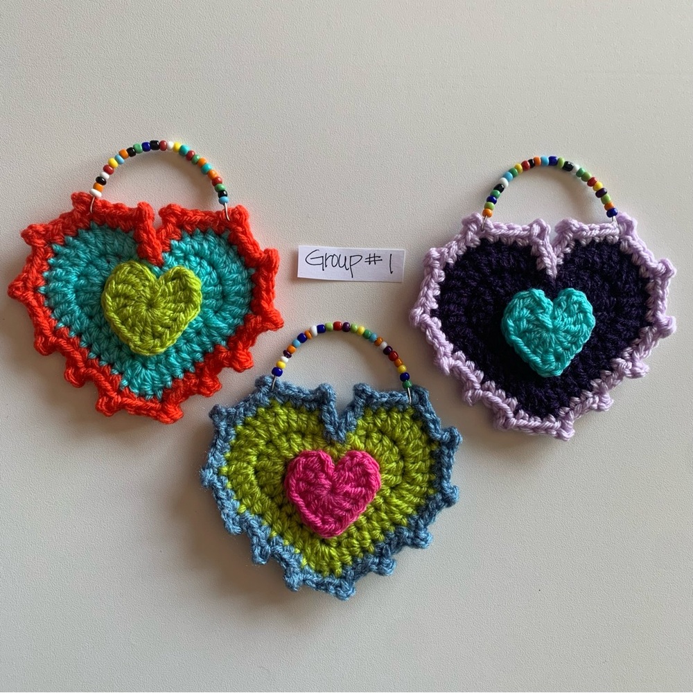Colorful Crochet Heart Ornaments